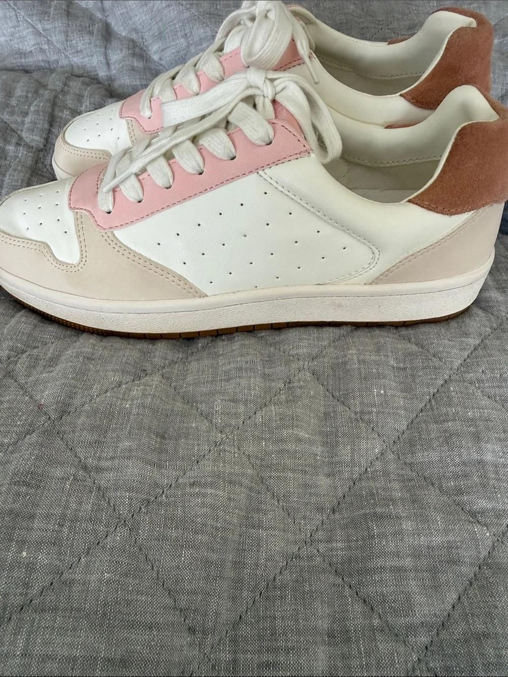 J. Crew Cream Sneakers with Pink and Tan Suede Accents
